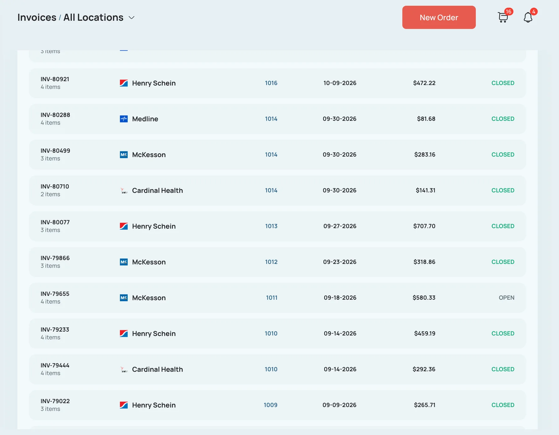 Every invoice, by supplier and order
