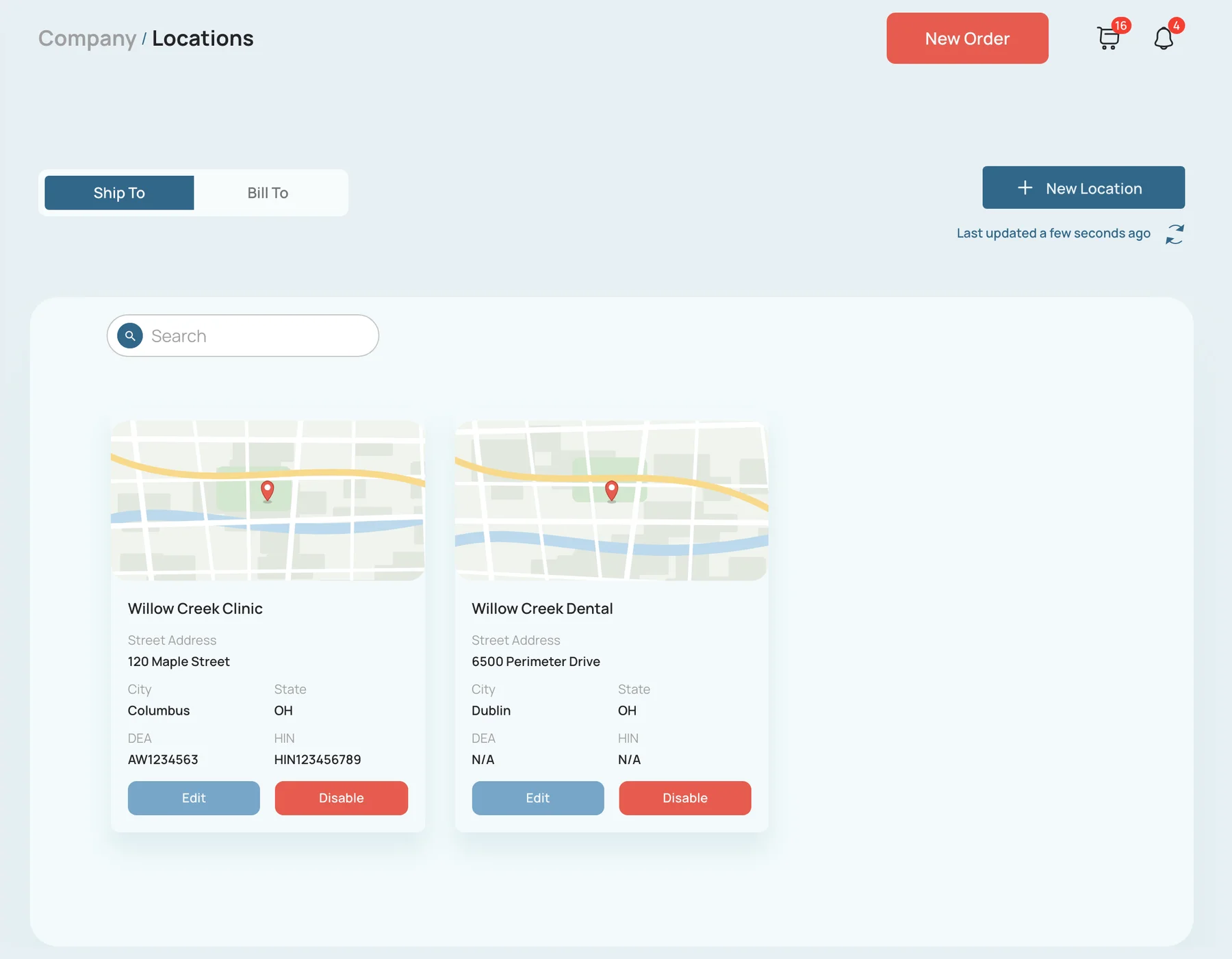 Your practice’s locations, each with its address
